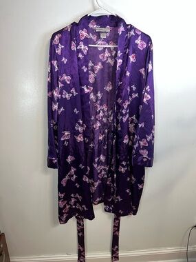 Morgan Taylor Purple Satin Butterfly Robe with Pink Accents